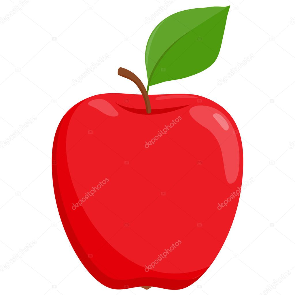 Red apple on white background. Vector illustration