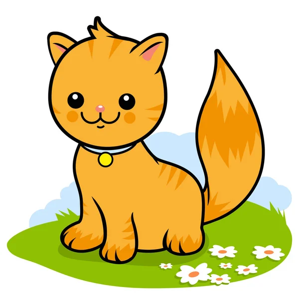 Ένα Χαριτωμένο Ευτυχείς Πορτοκαλί Tabby Γάτα Συνεδρίαση Για Γρασίδι — Διανυσματικό Αρχείο