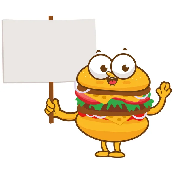 Karakter Hamburger Memegang Tanda Kosong - Stok Vektor