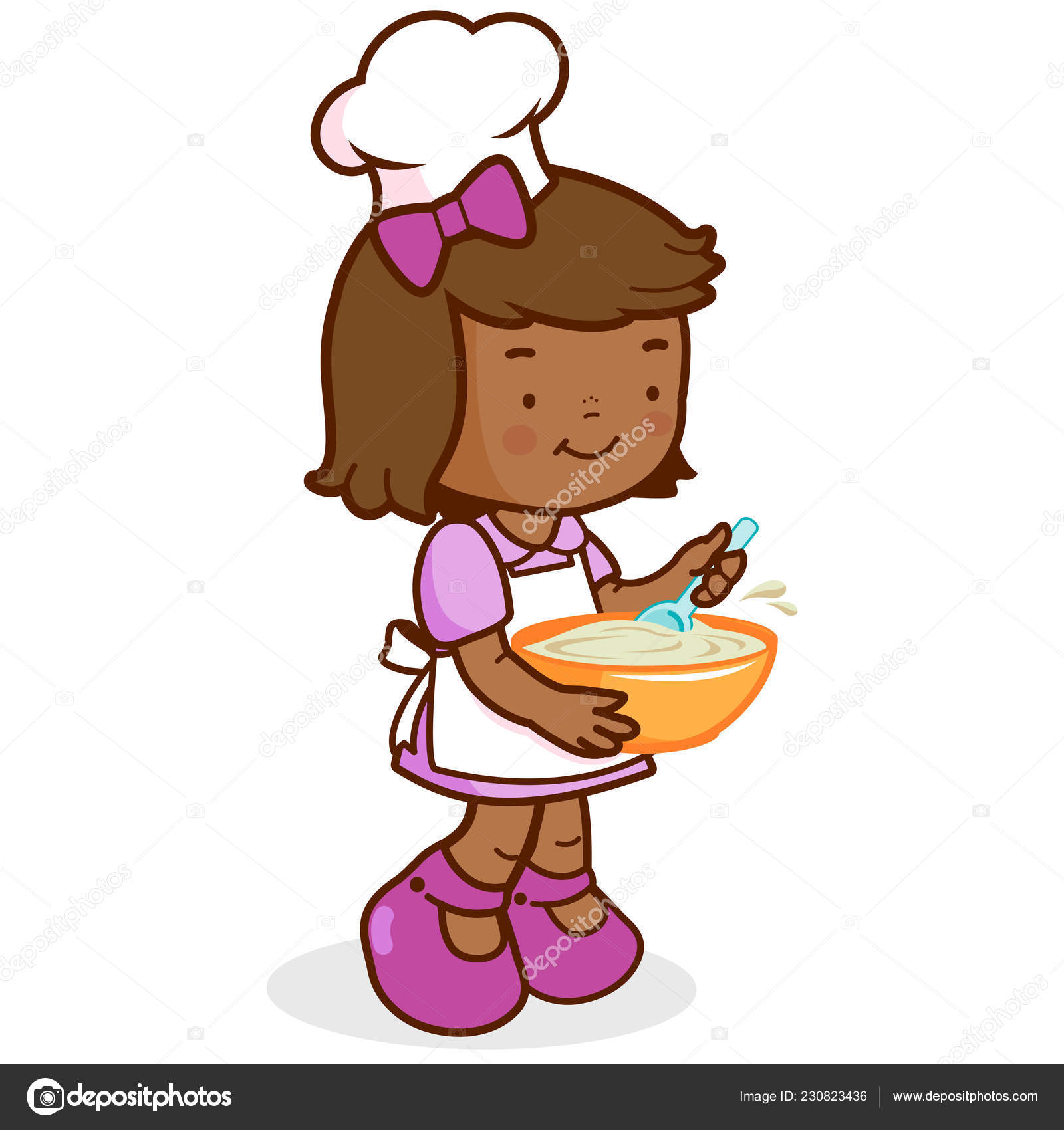 Vector Illustration Little Girl Wearing Chef Uniform Holding Bowl Cooking Vector Image By C Stockakia Vector Stock