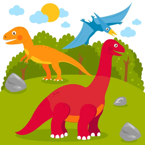 恐竜と先史時代の風景 — ストックベクタ