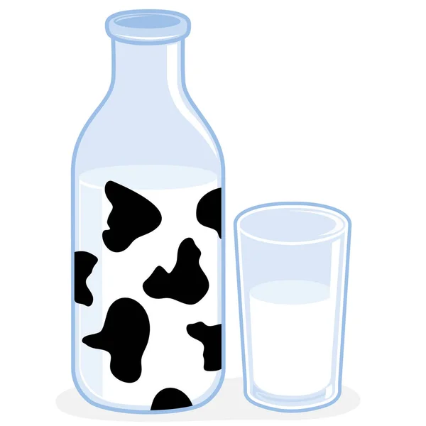 Vector Ilustración Una Botella Leche Decorada Con Manchas Vaca Vaso — Vector de stock