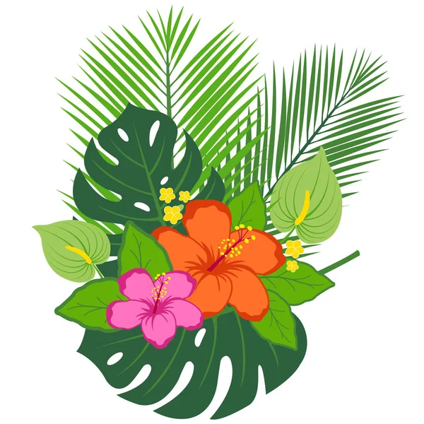 Piante Tropicali Composizioni Floreali Illustrazione Vettoriale — Vettoriale Stock