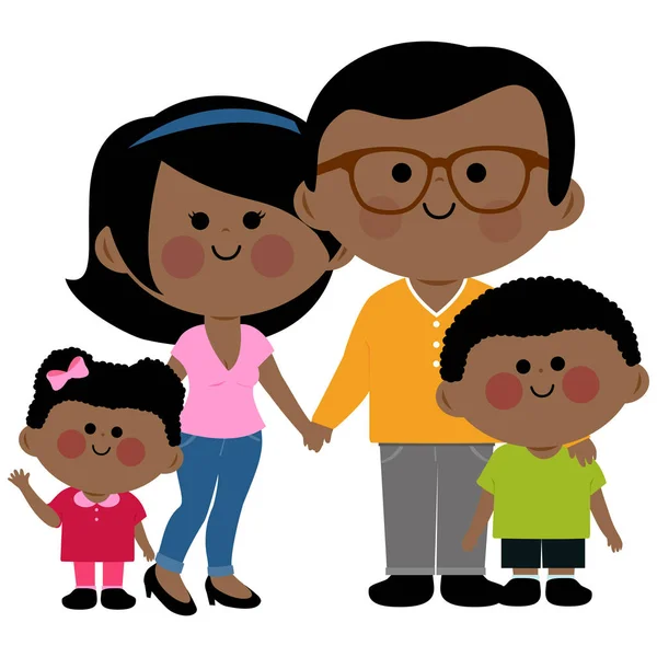 Vector Εικονογράφηση Της Μια Ευτυχισμένη Οικογένεια Αφρικής Δύο Γονείς Και — Διανυσματικό Αρχείο