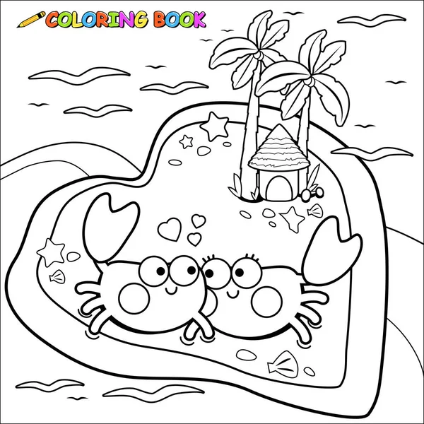Ilustracja Wektorowa Czarno Białe Krabów Spaceru Plaży Wyspie Piękne Kształcie — Wektor stockowy