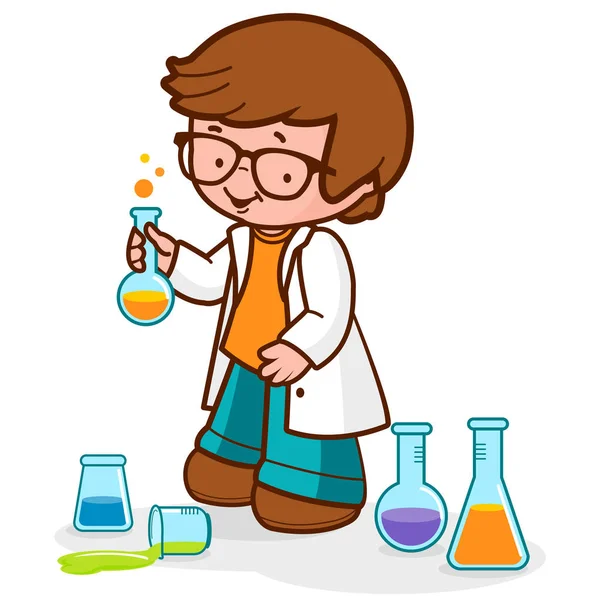 做科学实验的男孩 — 图库矢量图片