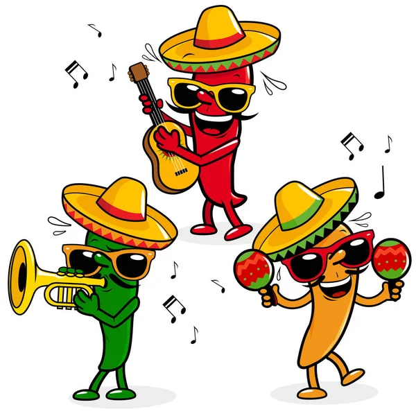 Cartoni animati peperoni mariachi caldi — Vettoriale Stock