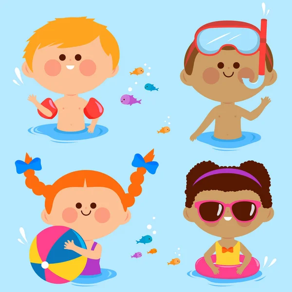 Children swimming. Vector collection — Stock Vector