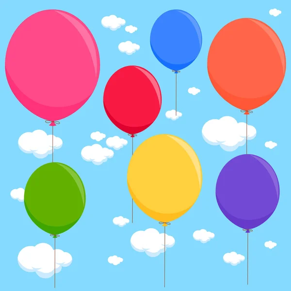 Kleurrijke ballonnen vliegen in de lucht — Stockvector