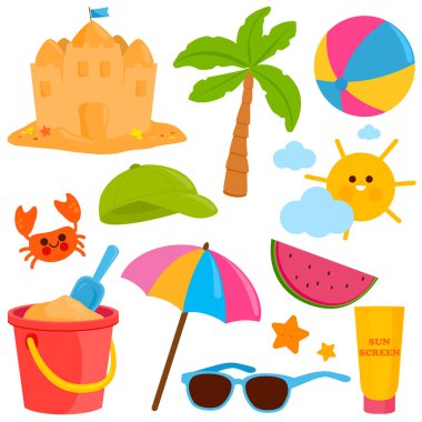 Summer theme beach vacation design elements.  clipart