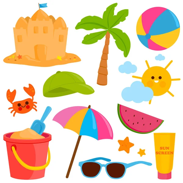 Summer theme beach vacation design elements. — Stock Vector