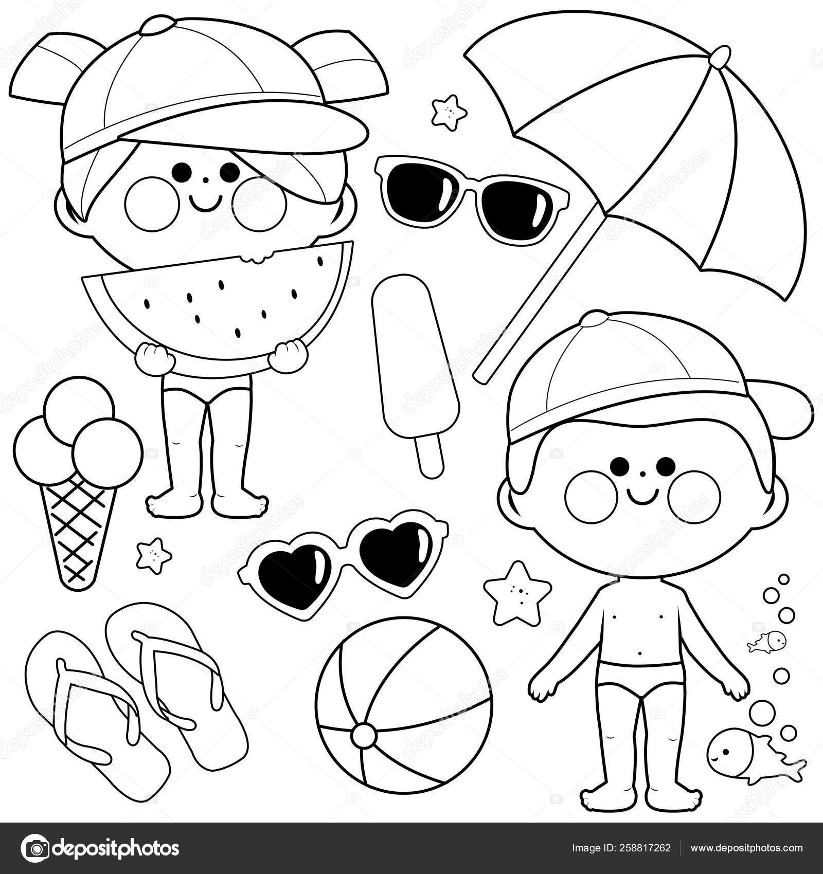 Coloring Book Boys And Girls Diving High-Res Vector Graphic