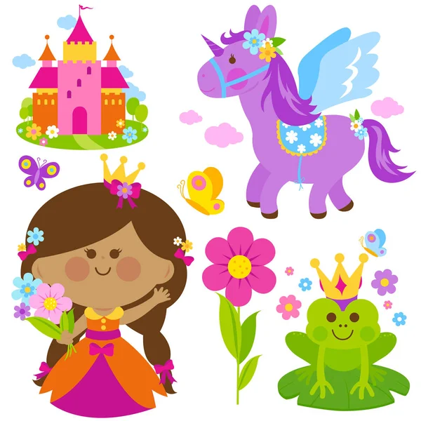 Primavera princesa cuento de hadas vector conjunto — Vector de stock