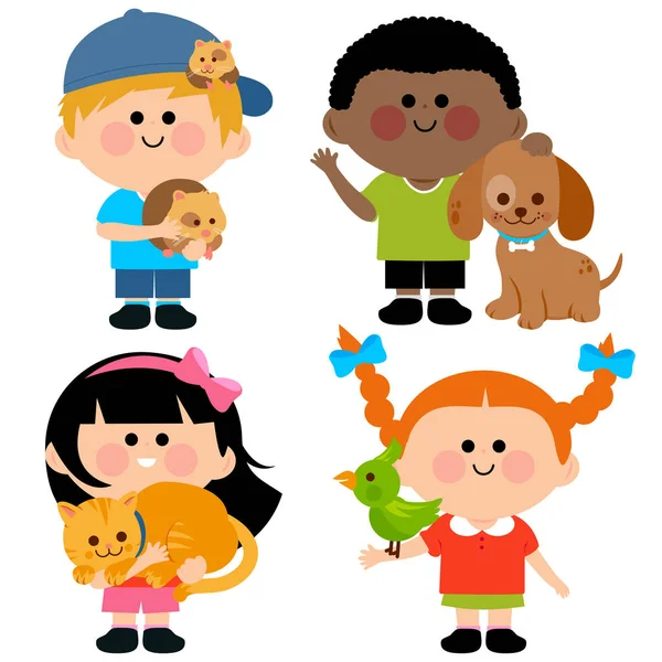 Children and pets — Stock Vector