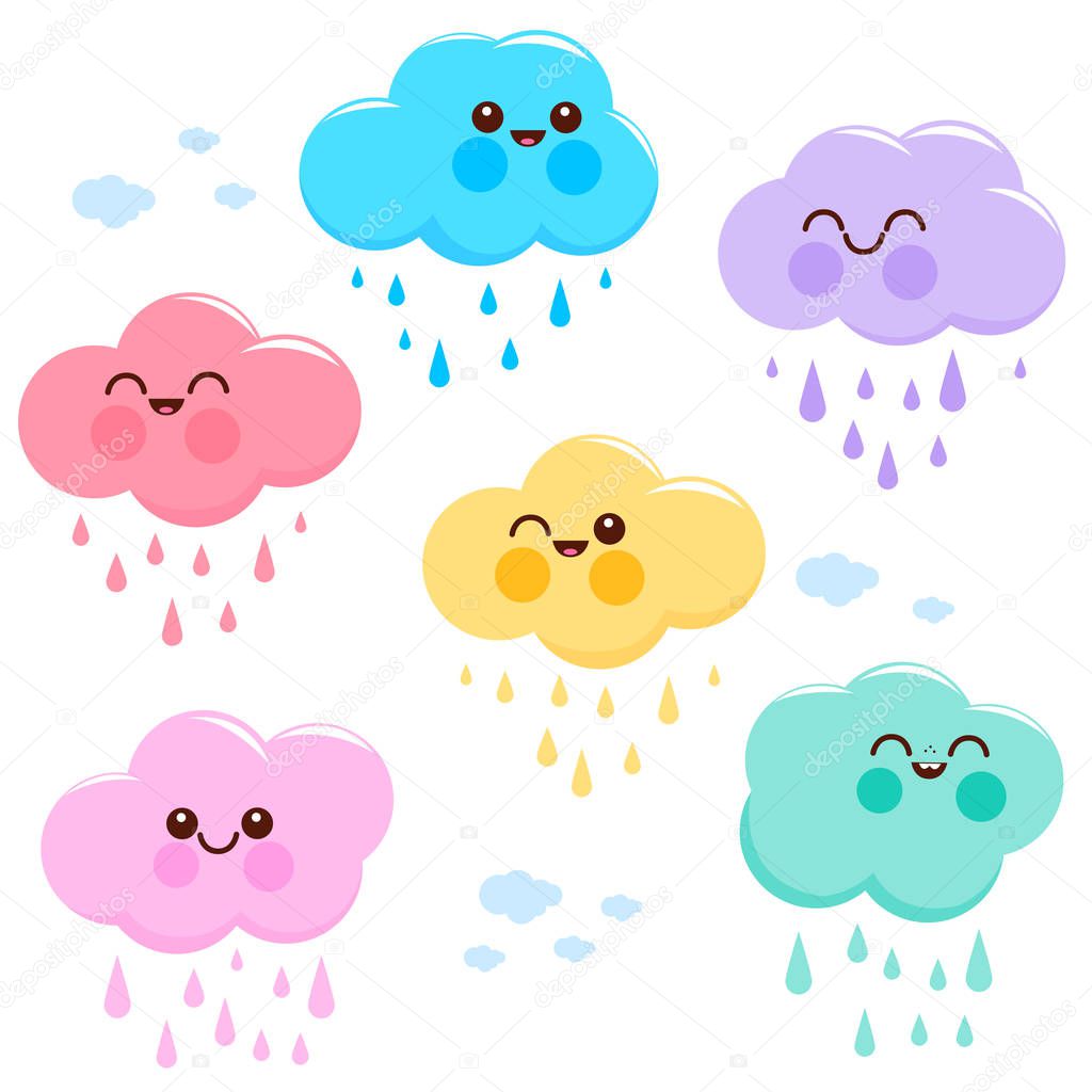 Cute pastel colored cloud characters