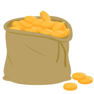 Bozuk para dolu çuval. Vektör çizimi