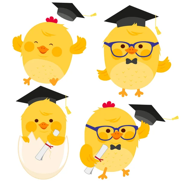 Linda chica estudiantes con sombreros de graduación . — Vector de stock