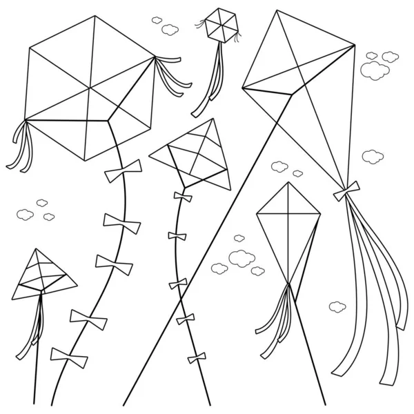 Des cerfs-volants. Livre à colorier noir et blanc — Image vectorielle