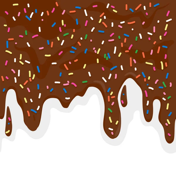 Schmelzende Schokoladencreme Zuckerguss Mit Bunten Streusel Auf Weißem Hintergrund Vektorillustration — Stockvektor