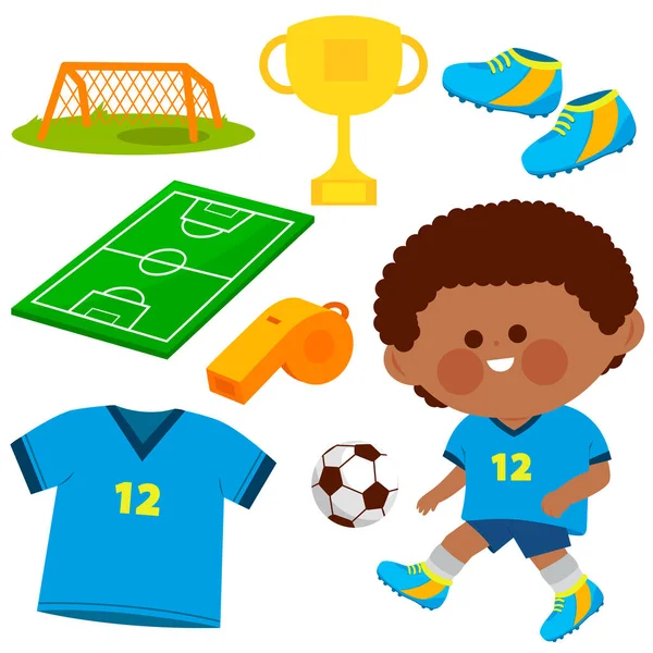 Little Boy Playing Soccer Vector Collection — Stock Vector