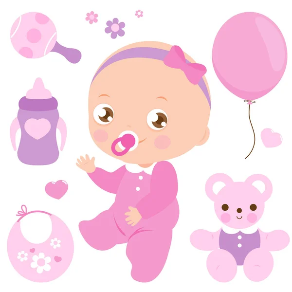 Baby Girl Accessories Vector Illustration Collection — Stock Vector