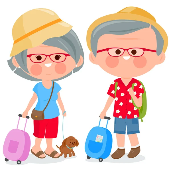 Turistas Mayores Con Maletas Viajar Pareja Ilustración Vectorial — Vector de stock