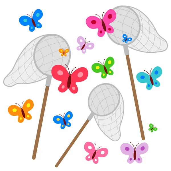 Mosquiteros Atrapando Mariposas Ilustración Vectorial — Vector de stock