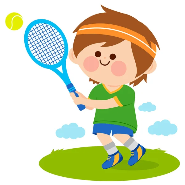Een Jongen Die Tennis Speelt Vectorillustratie — Stockvector