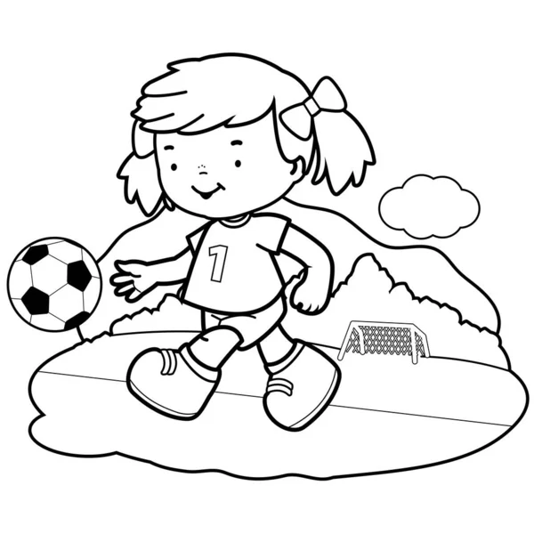 menina jogando futebol para colorir isolado 6823513 Vetor no Vecteezy