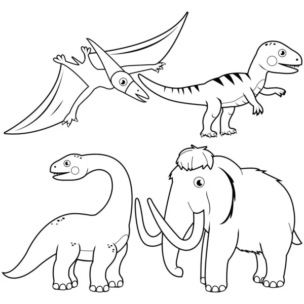 Коллекция Иллюстраций Динозавров Векторная Черно Белая Раскраска — стоковый вектор