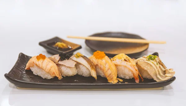 Sushi Dans Image Ton Chaud Choix Nourriture Japonaise Sushi — Photo