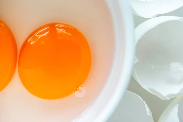 Macro Raw Egg Yolks White Egg Shells — Stock Photo, Image