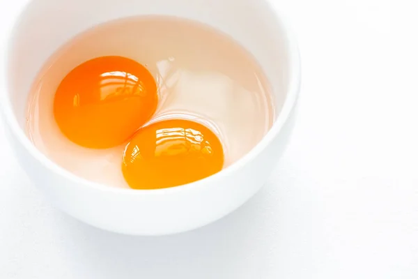 Two Raw Egg Yolks White Bowl — Stock Photo, Image