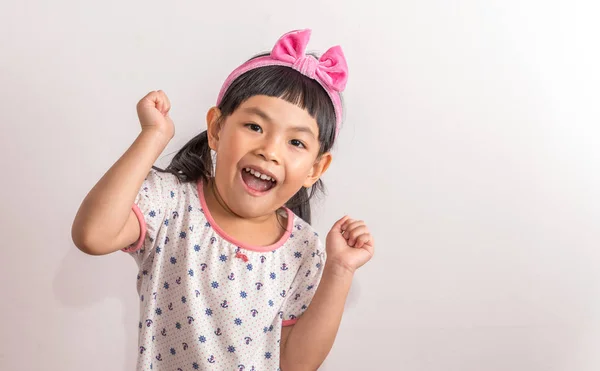 Portrait Child Asian Thai Little Girl Acting Very Happy Hands — Stok Foto