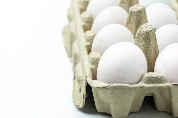 Close Organic Duck Eggs Paper Packaging Perspective Selected Focus White — Stock Photo, Image