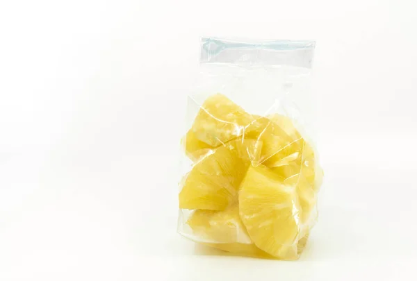 Piña Fresca Bolsa Plástico Transparente Empaquetado Con Tenedor Pequeño Para — Foto de Stock