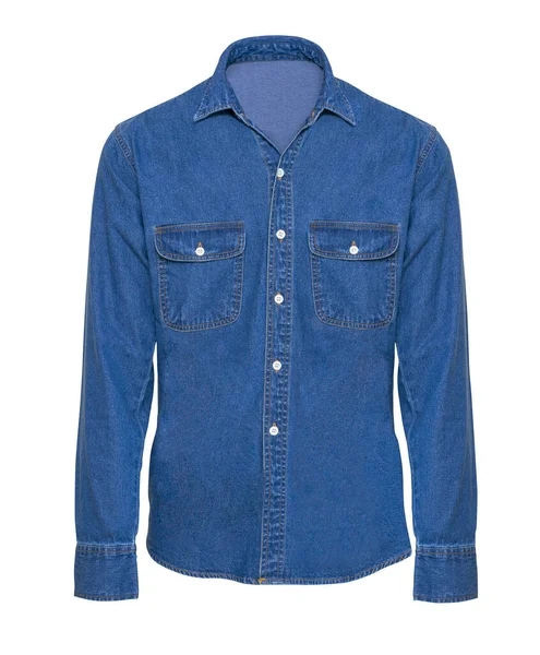Geïsoleerd Blauw Jean Shirt Witte Achtergrond Vooraanzicht Van Blauw Jean — Stockfoto