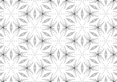 El çizimi desen, soyut doğa formunun kusursuz deseni, beyaz arka planda siyah mürekkep..