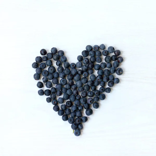 Flat Layout Blueberries Heart Shape Light Surface Top View Love — Stock Photo, Image