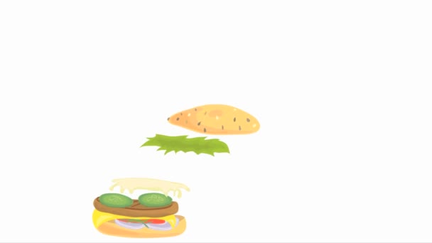 Відеозапис Графічною Анімацією Бутерброд Складається Різних Інгредієнтів Альфа Ефектом Мультимедійних — стокове відео