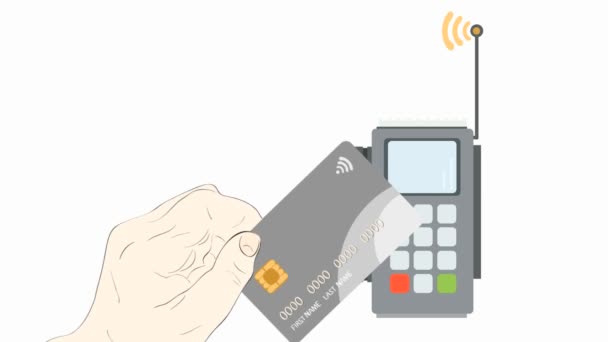 Video Footage Customer Pays Contactless Card Wireless Terminal Graphic Animation — Stock Video