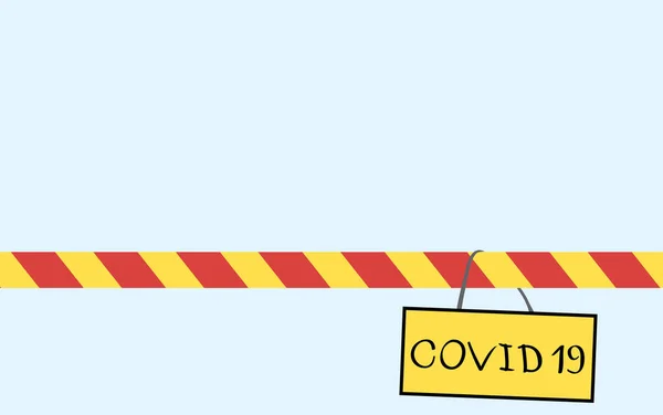 Векторный Знак Covid Замкнутом Полосатом Барьере Площадь Закрыта Карантин — стоковый вектор