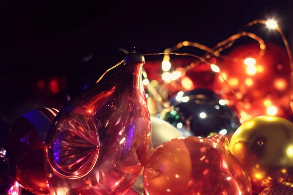 Variété Jouets Verre Pour Décorer Arbre Noël Avec Des Lumières — Photo