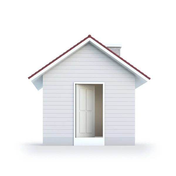 Rumah Sederhana Minimal Diisolasi Pada Latar Belakang Putih Dengan Jalur — Stok Foto