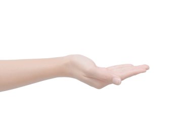 Kırpma yolu ile beyaz arka plan üzerinde izole el. Bir şey sizin afiş veya ürün göstermek için el eylem.