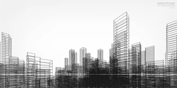 Perspective Rendu Construction Wireframe Fond Ville Vectoriel Wireframe Bâtiment — Image vectorielle