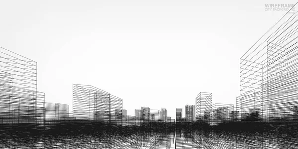 Перспектива Рендеринга Здания Wireframe Векторная Проволока Городской Фон Здания — стоковый вектор