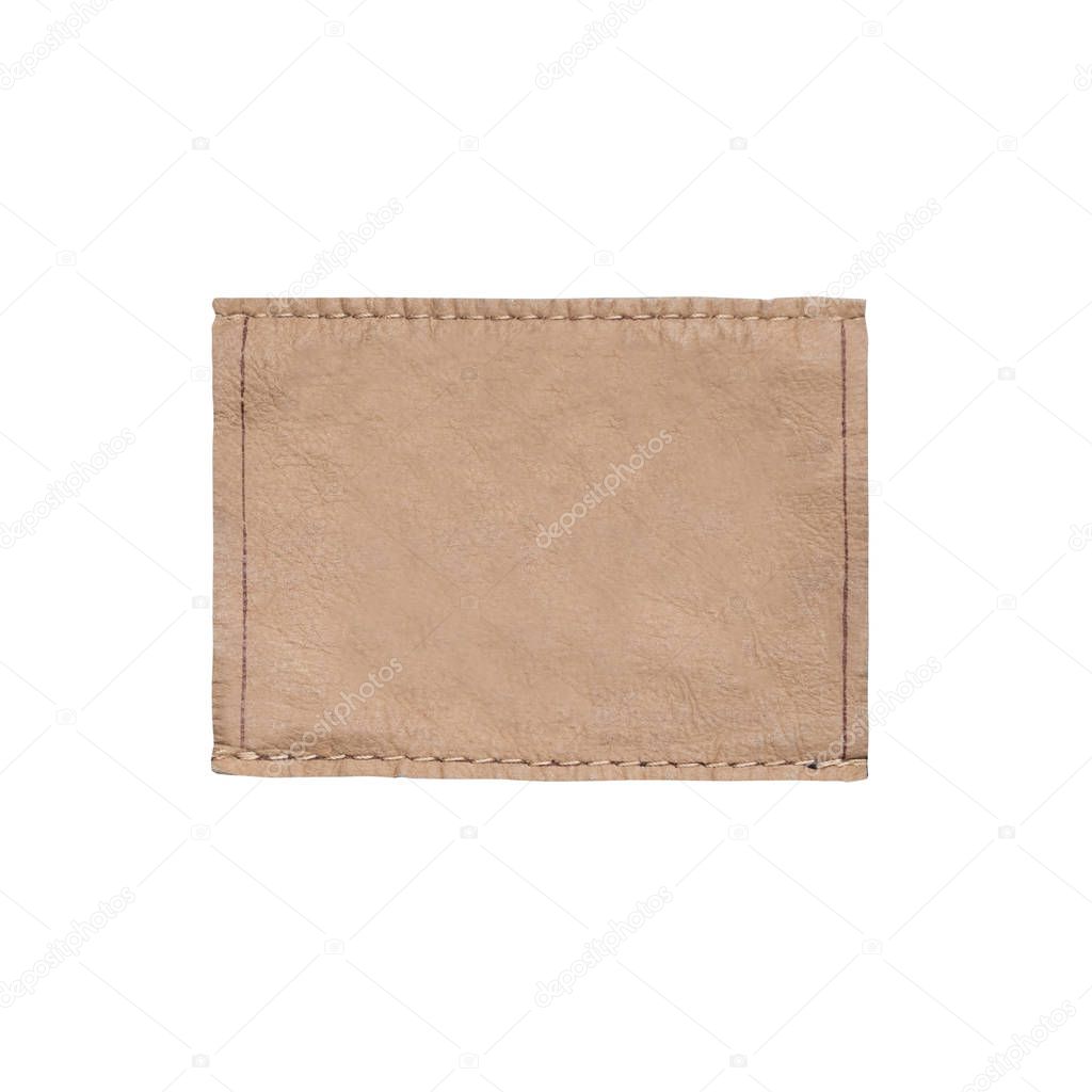 Blank leather jeans label, isolated on white background with clipping path.