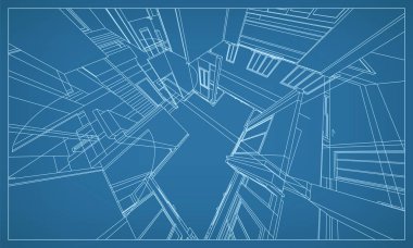 Tel kafes yapısı binanın Soyut 3d render. Vektör inşaat fikir grafik şablon tasarımı.