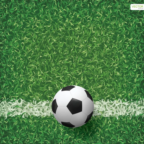 Soccer Football Ball Green Grass Soccer Field Background White Line — Stock Vector